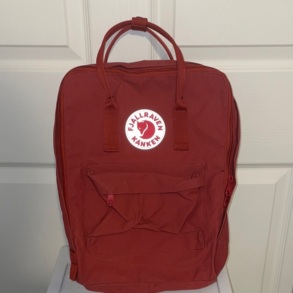 Fjallraven Red Backpack with Classic Boxy Shape and Iconic Logo